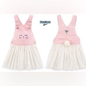 Oshkosh B'Gosh Bunny Rabbit Tulle Overall Dress Pink White Sparkle Size 18 mos.